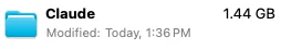 macOS Finder listing showing a single folder named Claude, 1.44 GB